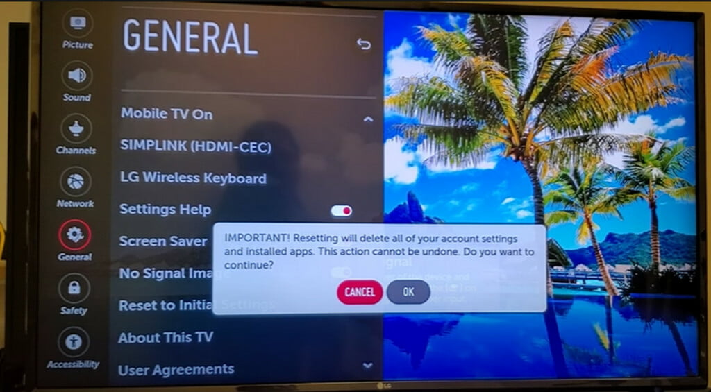 how to reset LG smart tv